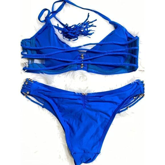 New. Pilyq bright blue braided bikini set. - Picture 10 of 12
